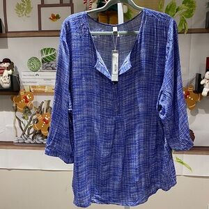 JCPenney Blue Textured Women's Blouse 3 X. 28 Ptp.